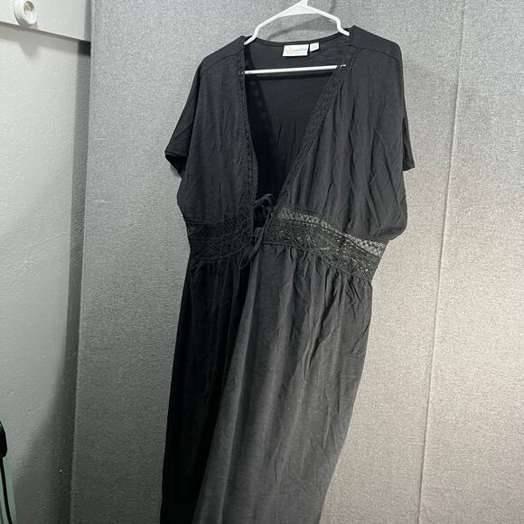 Belle Beach by Kim Gravel Regular Slub Knit Tie Front Cove Black M/L - Picture 2 of 16